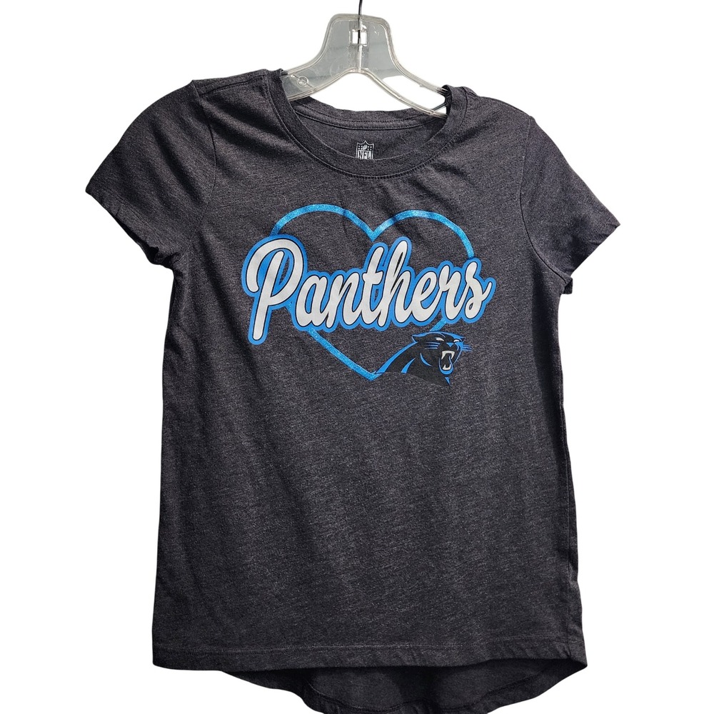 Girls Carolina Panthers NFL Team Apparel Heart‎ Logo T Shirt Size Large